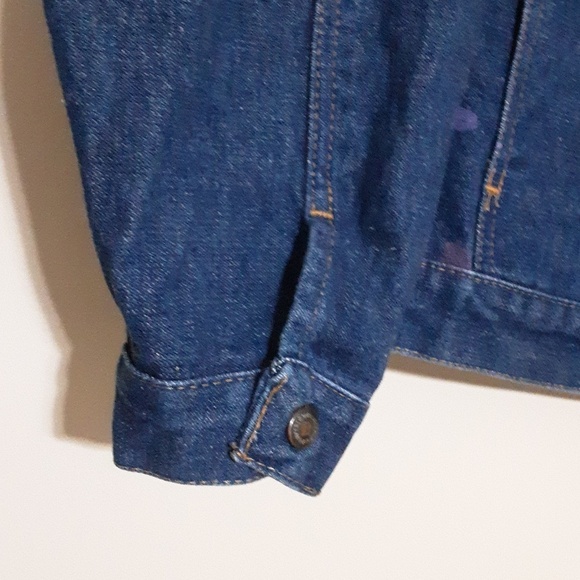 Vintage wrangler Blue Denim Jacket custom painted Y2K thick street wear XXL/TTG - Picture 4 of 8